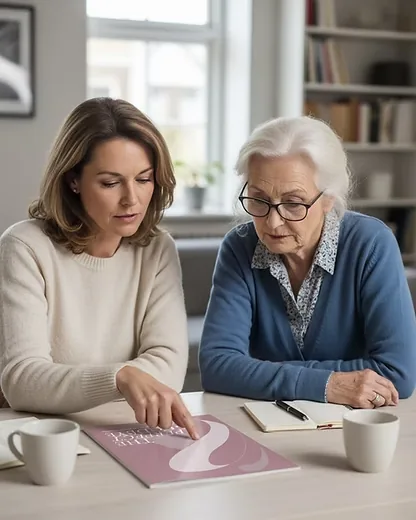 Een dochter en haar moeder nemen samen het dossier door