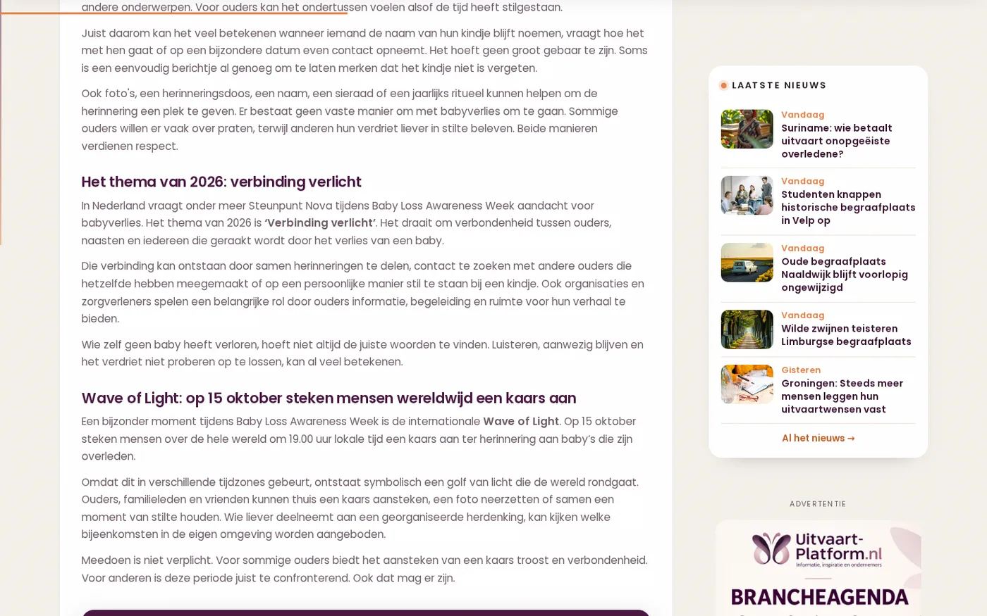 Een banner naast een artikel op Uitvaart-Platform.nl
