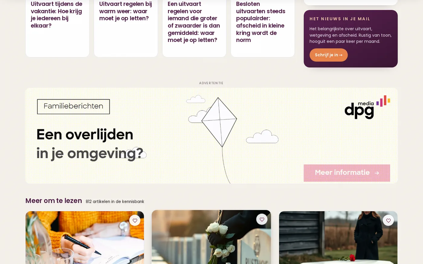 Een banner tussen de artikelen op Uitvaart-Platform.nl
